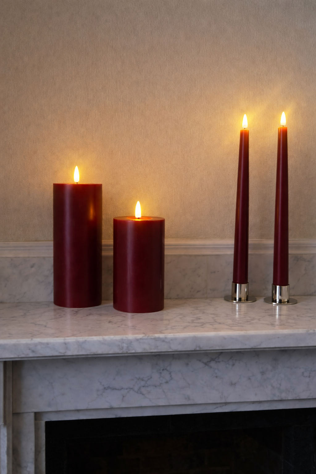 Set of 2 LED Taper Candles - Burgundy Dusk