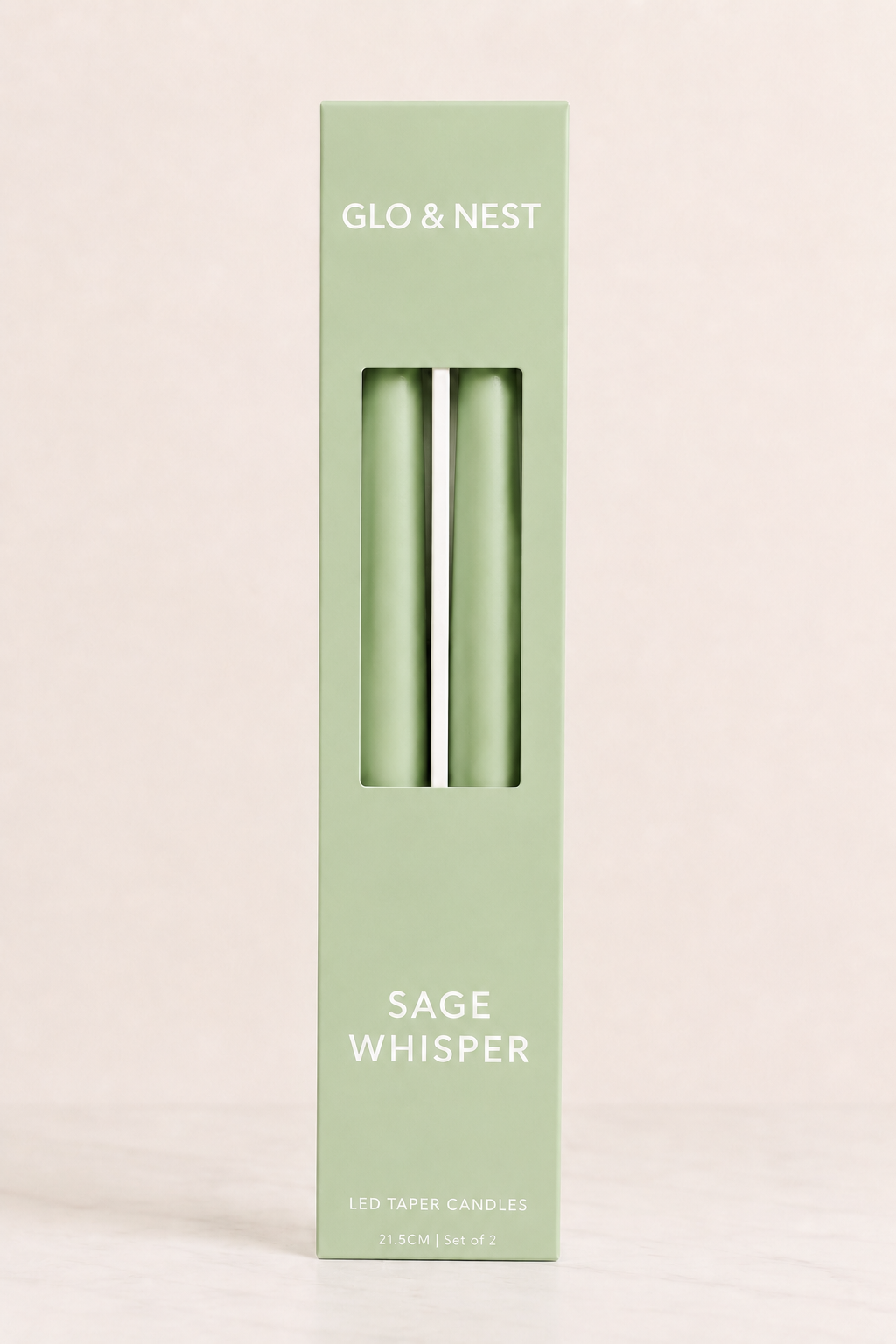 Sage Whisper LED taper candles styled at home – Glo & Nest