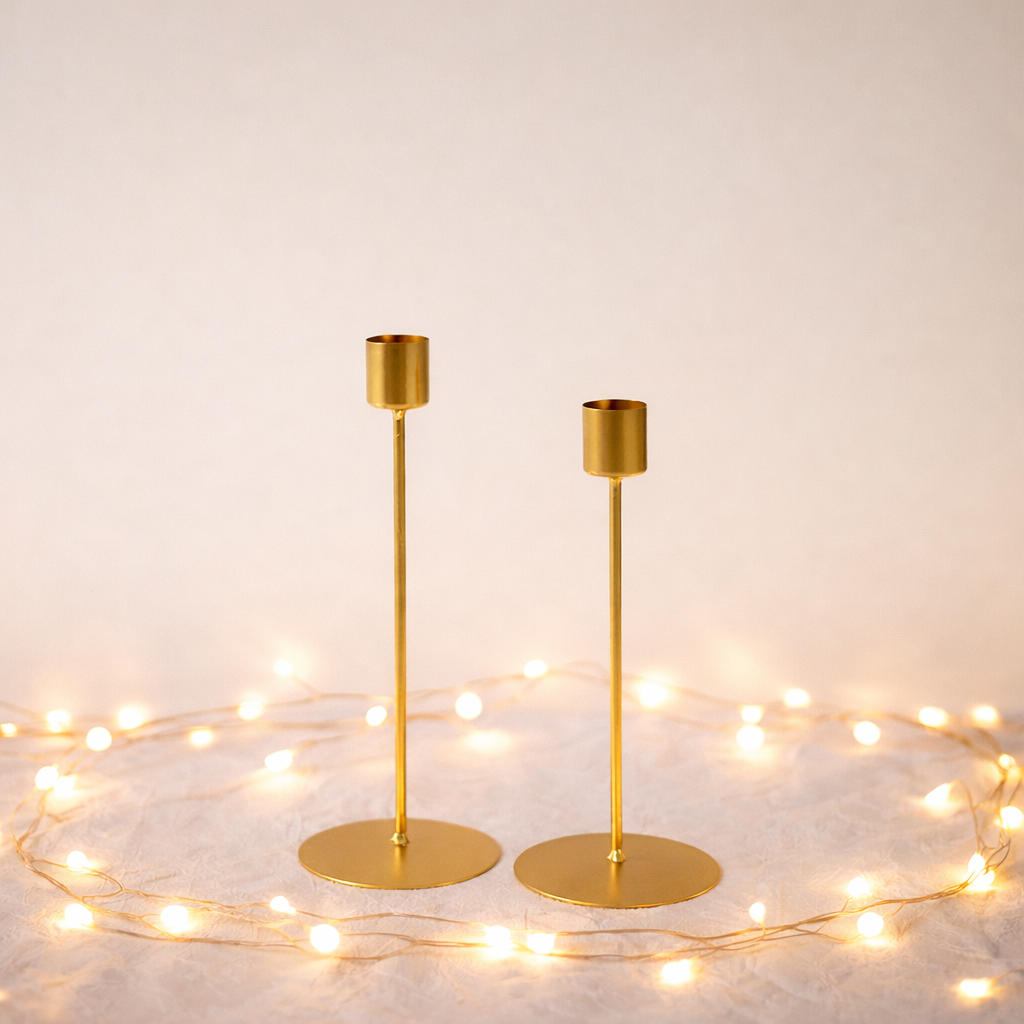 AIRE Set of Two Matt Brass Taper Candle Holders