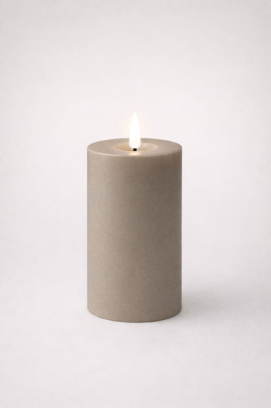 GLO & NEST LED Pillar Candle 15cm – Warm Stone