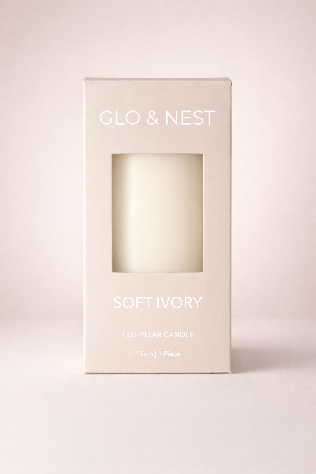 GLO & NEST LED Pillar Candle 15cm – Soft Ivory