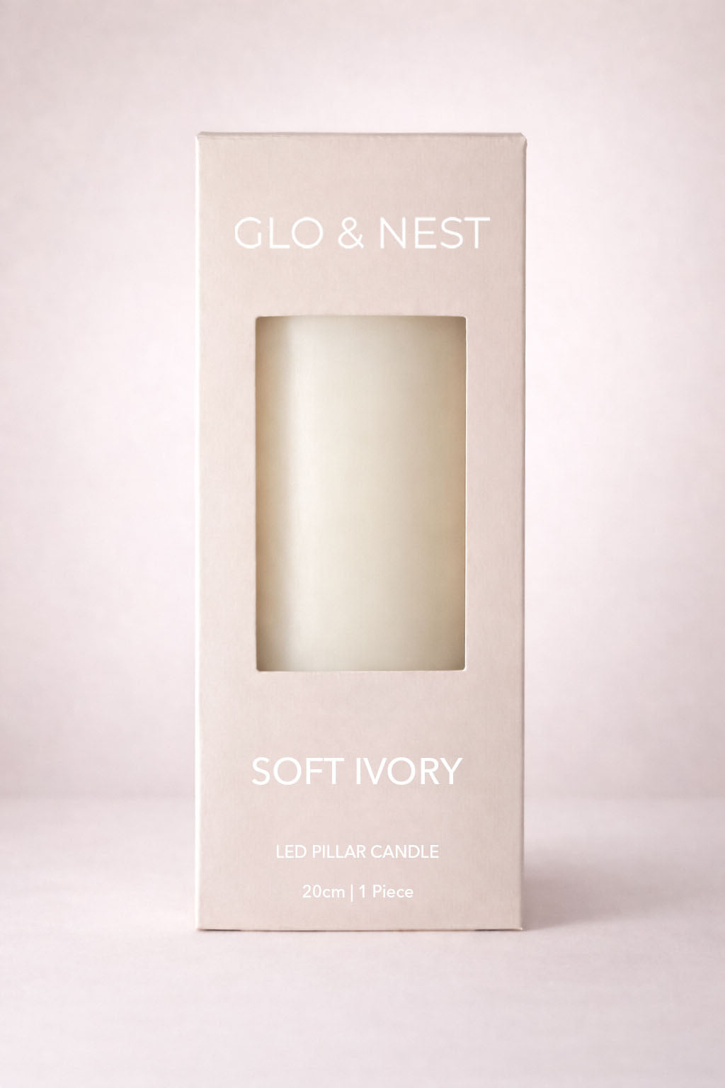 GLO & NEST LED Pillar Candle 20cm – Soft Ivory