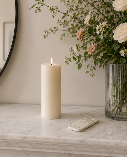 LED Pillar Candle 20cm – Soft Ivory | Real Wax LED Candle