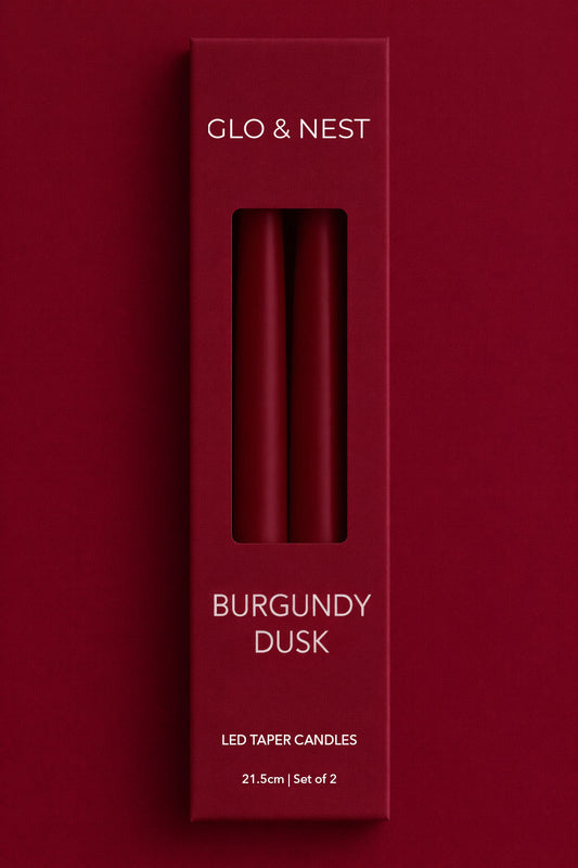 Set of 2 LED Taper Candles - Burgundy Dusk