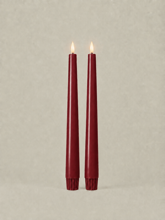 LED Taper Candles Set of 2 21.5cm – Burgundy Dusk | Real Wax