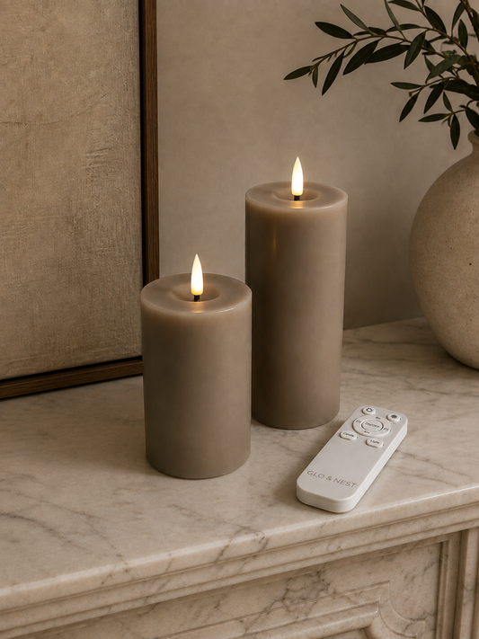 Limited offer LED Pillar Candle Set – Warm Stone | Real Wax LED I Candle including remote control