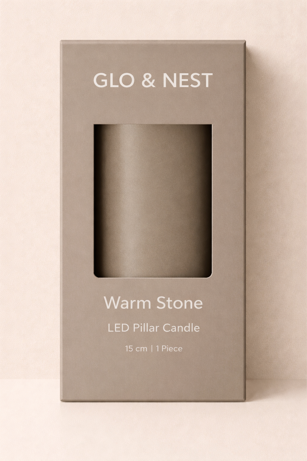 GLO & NEST LED Pillar Candle 15cm – Warm Stone