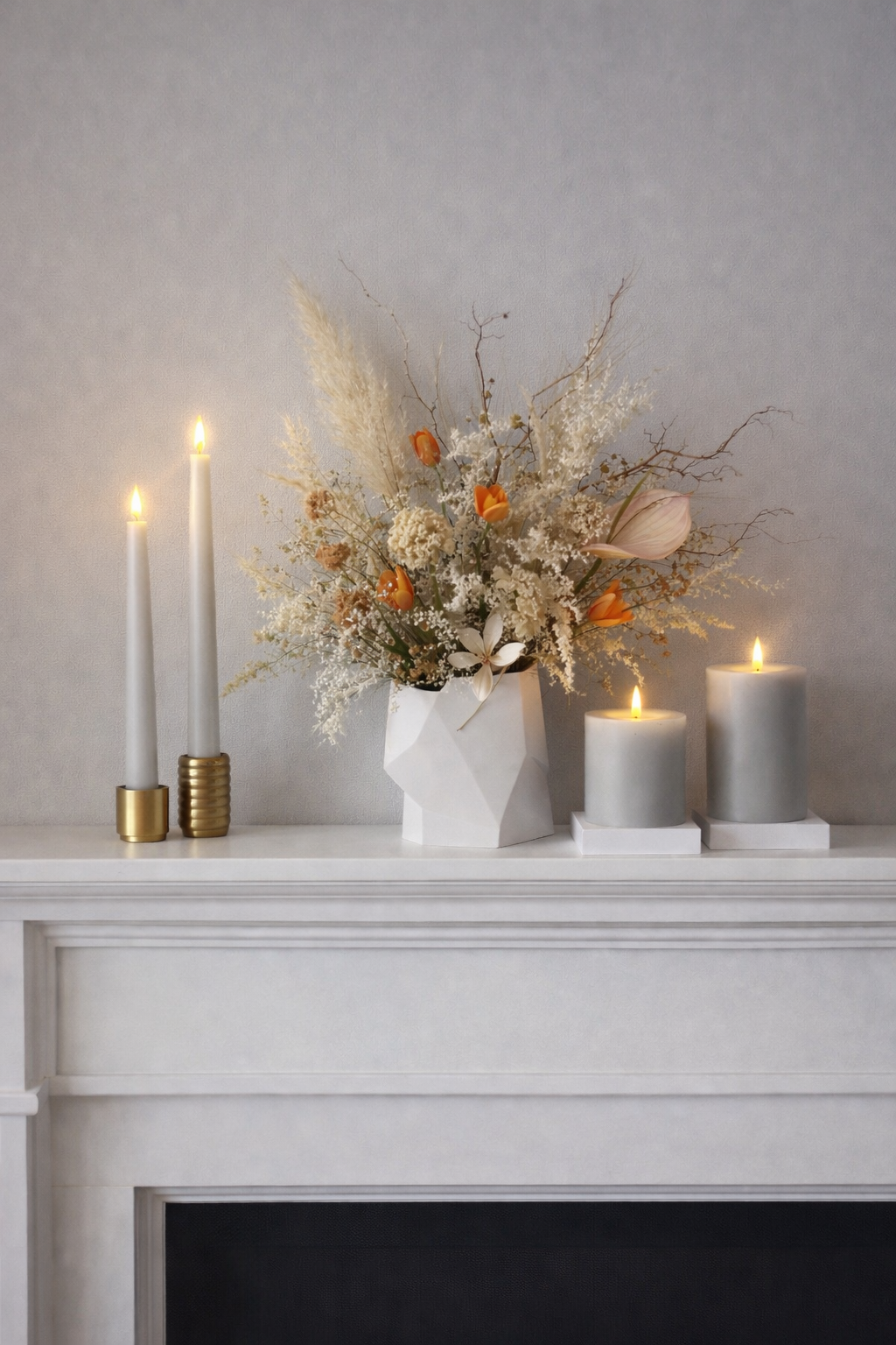 Set of 2 LED Taper Candles - Pale Ash