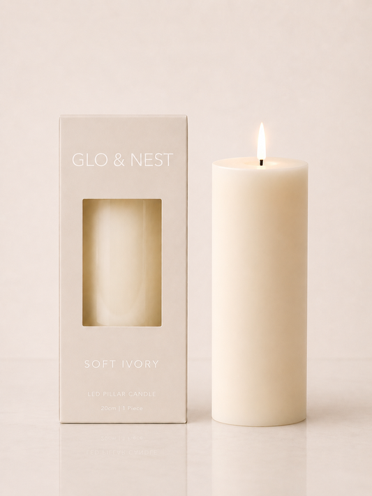 LED Pillar Candle 20cm – Soft Ivory | Real Wax LED Candle