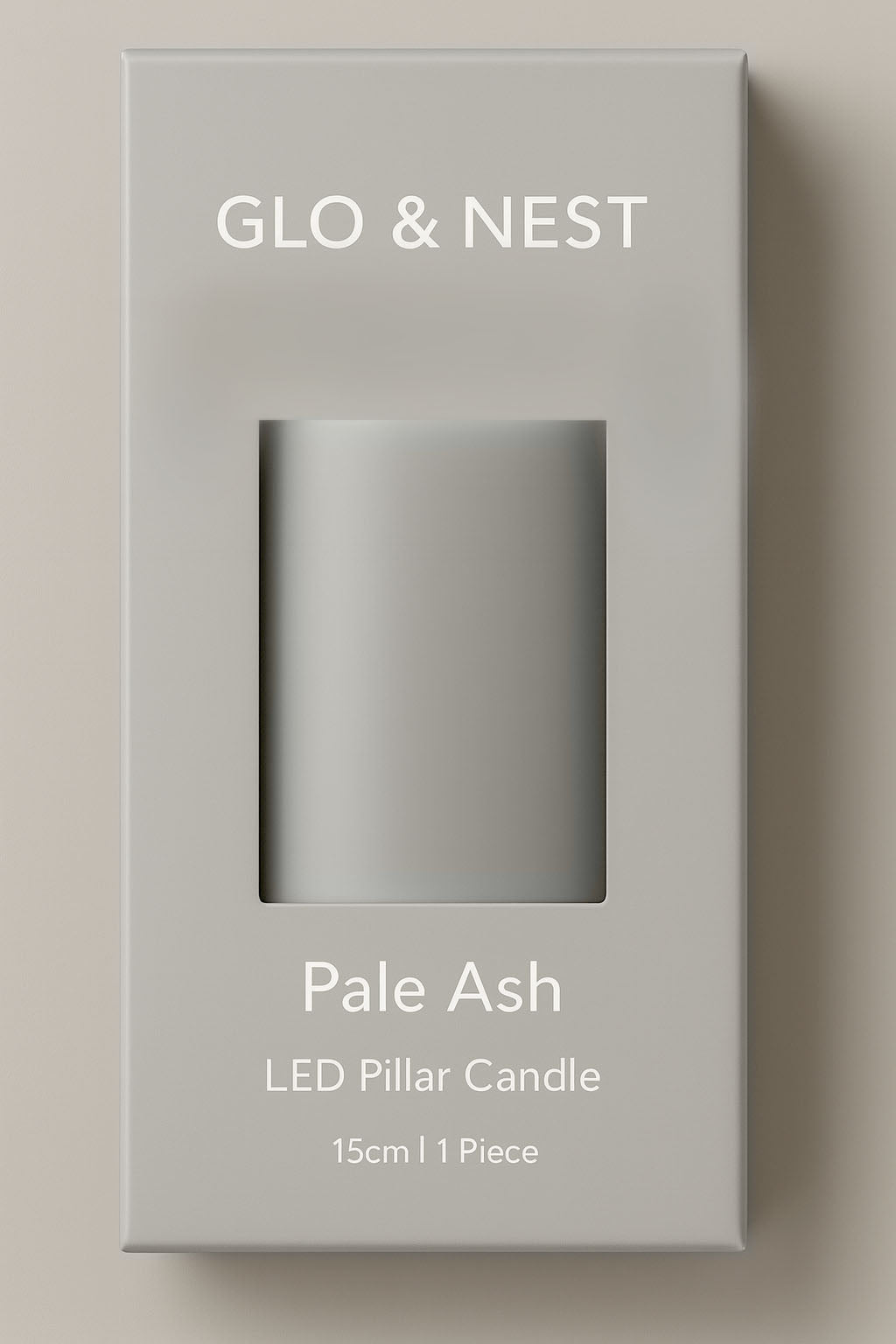 GLO & NEST LED Pillar Candle 15cm  – Pale Ash