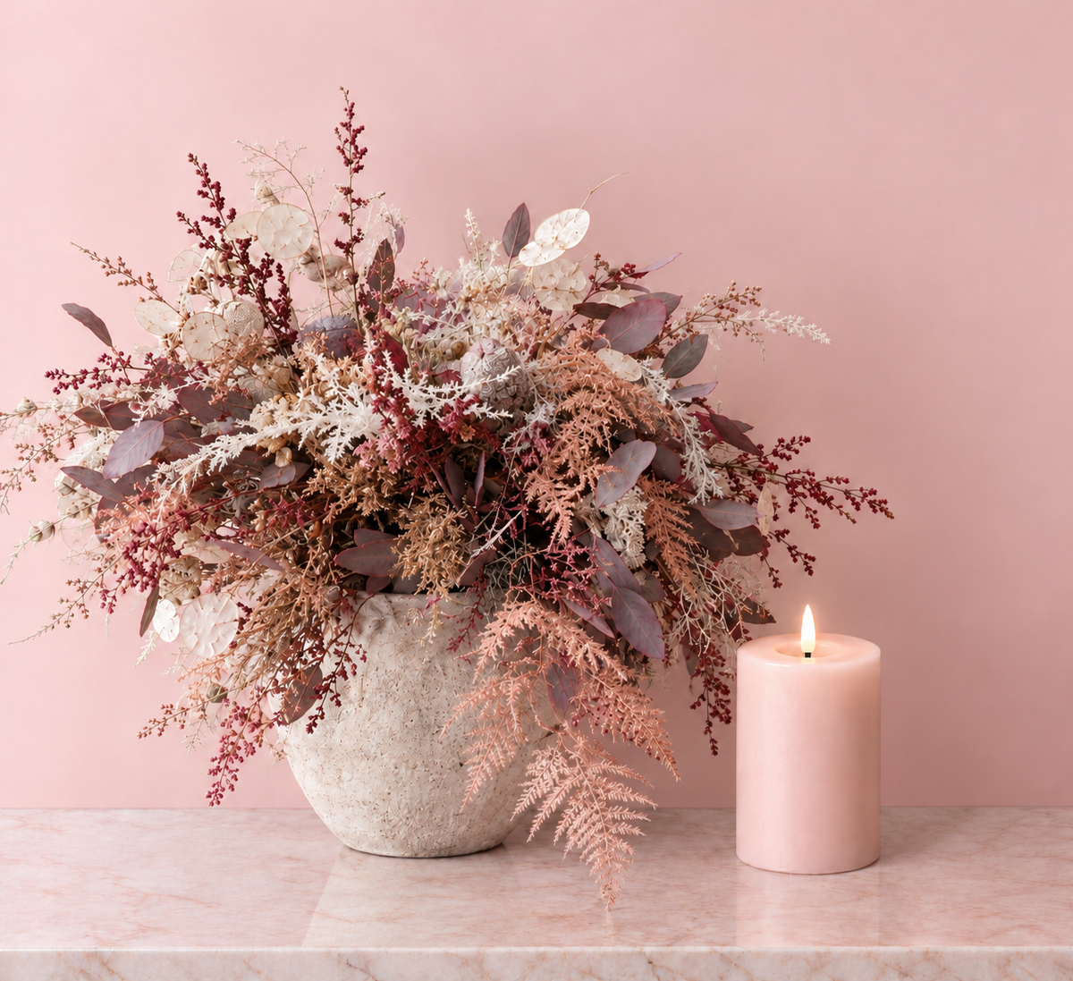 Powder Rose LED Pillar Candle – 10cm