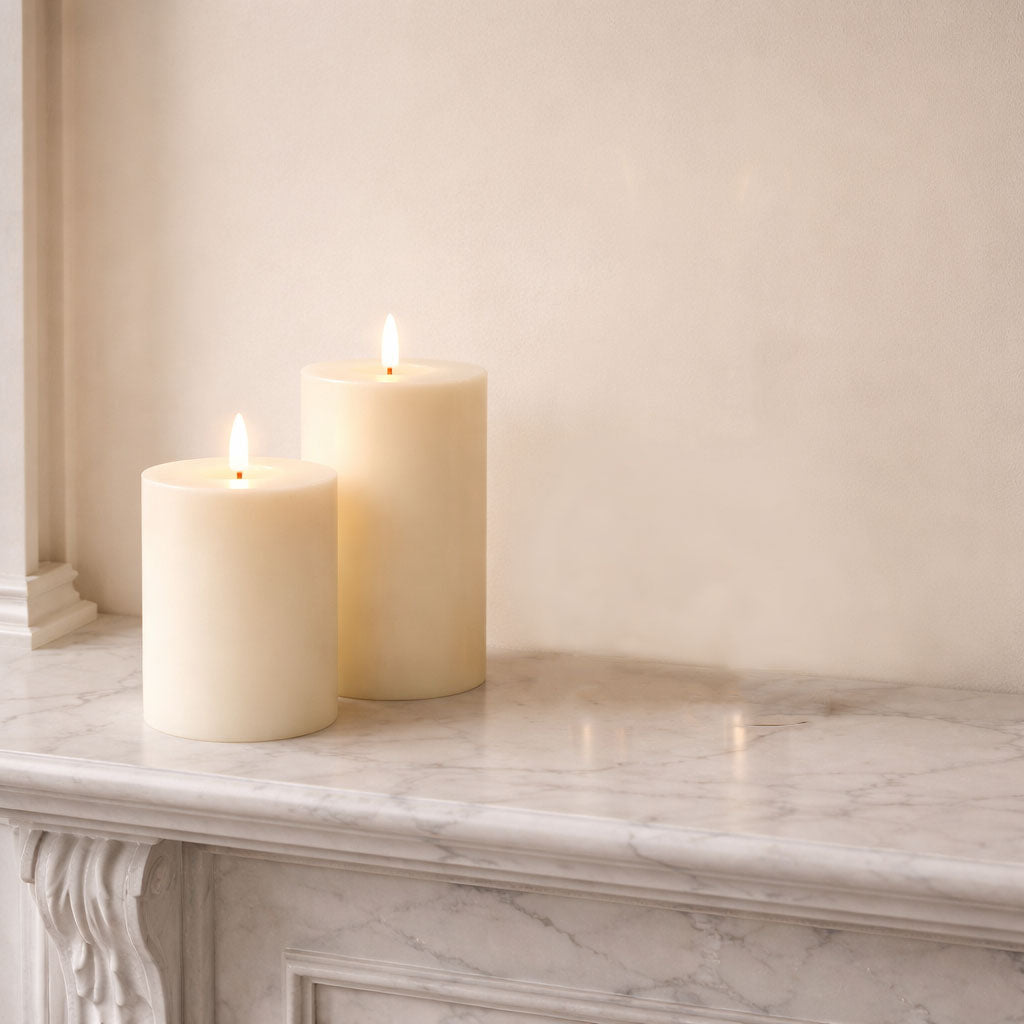 GLO & NEST LED Pillar Candle 15cm – Soft Ivory