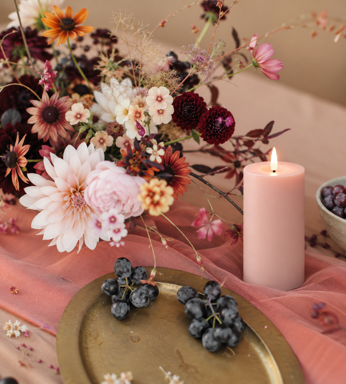 Powder Rose LED Pillar Candle – 15cm