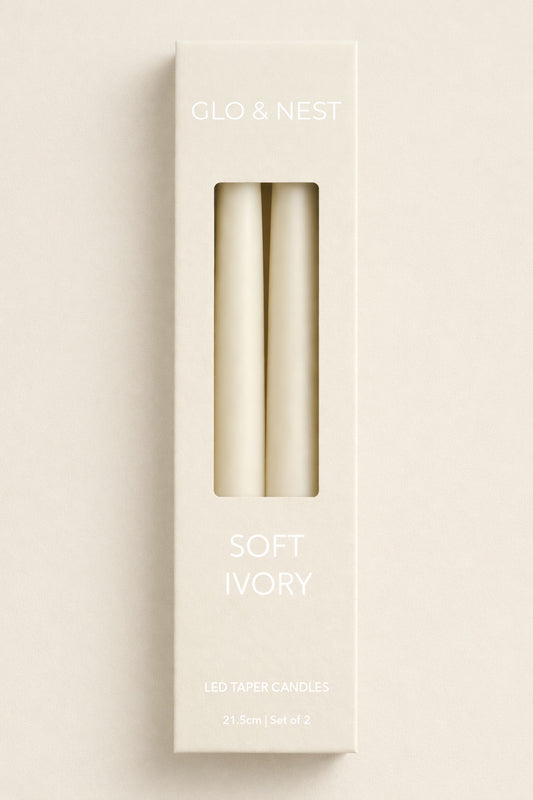 Set of 2 LED Taper Candles 21.5cm  - Soft Ivory