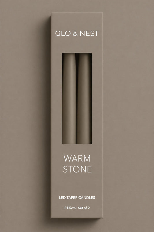 Set of 2 LED Taper Candles - Warm Stone