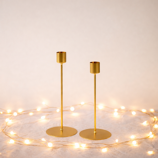 AIRE Set of Two Matt Brass Taper Candle Holders