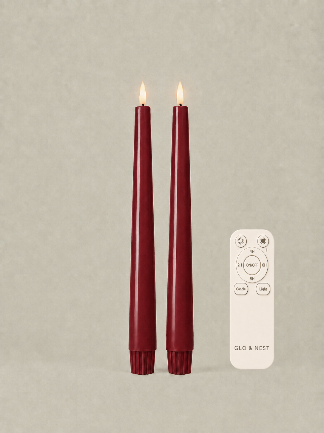 LED Taper Candles Set of 2 21.5cm – Burgundy Dusk | Real Wax