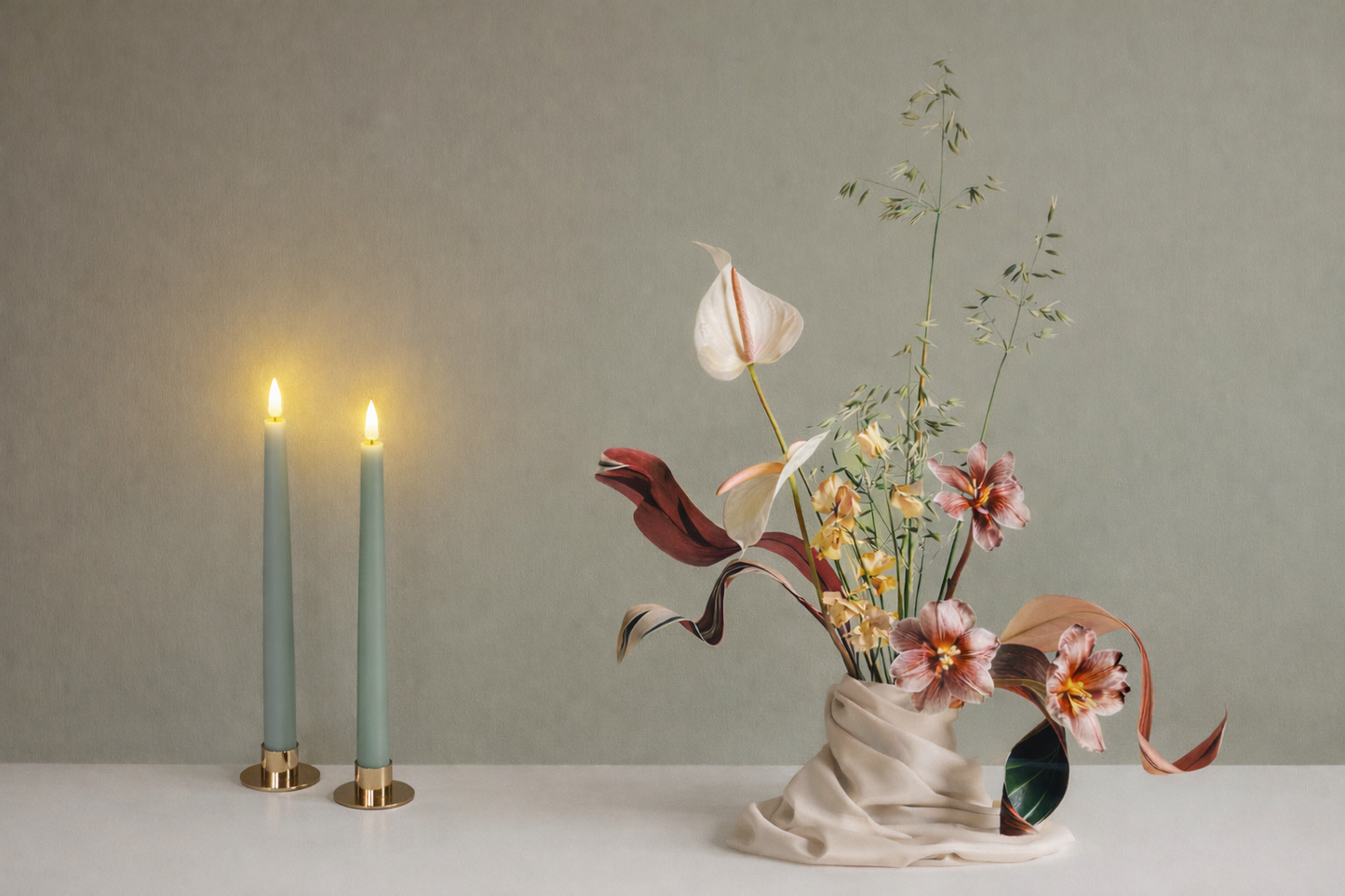 Set of 2 LED Taper Candles - Sage Whisper