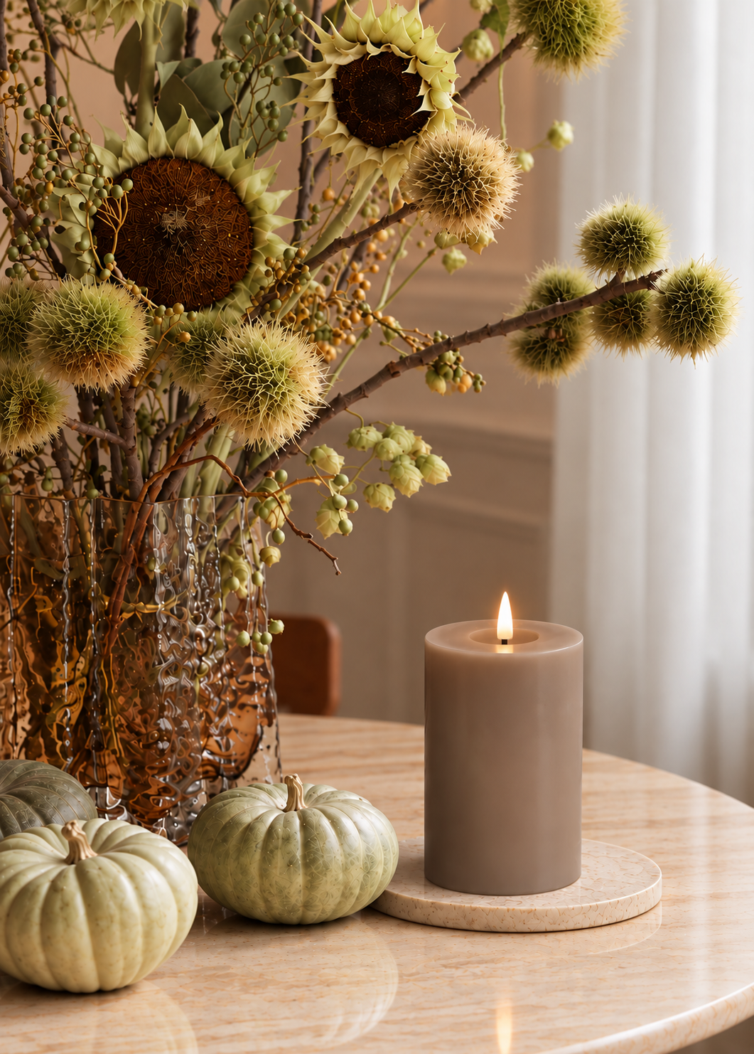 Warm Stone LED pillar candle, 10cm, real wax – Glo & Nest