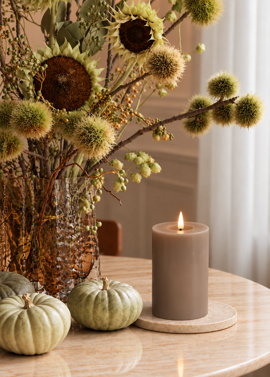Warm Stone LED pillar candle, 10cm, real wax – Glo & Nest