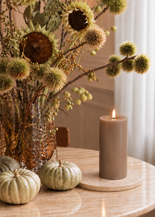 Warm Stone LED pillar candle, 15cm, real wax – Glo & Nest